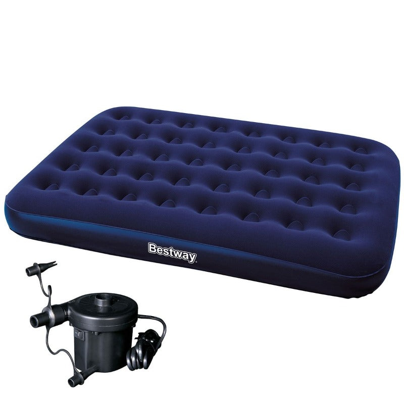Bestway Double Flocked AirBed With Electric Pump - Blue 1