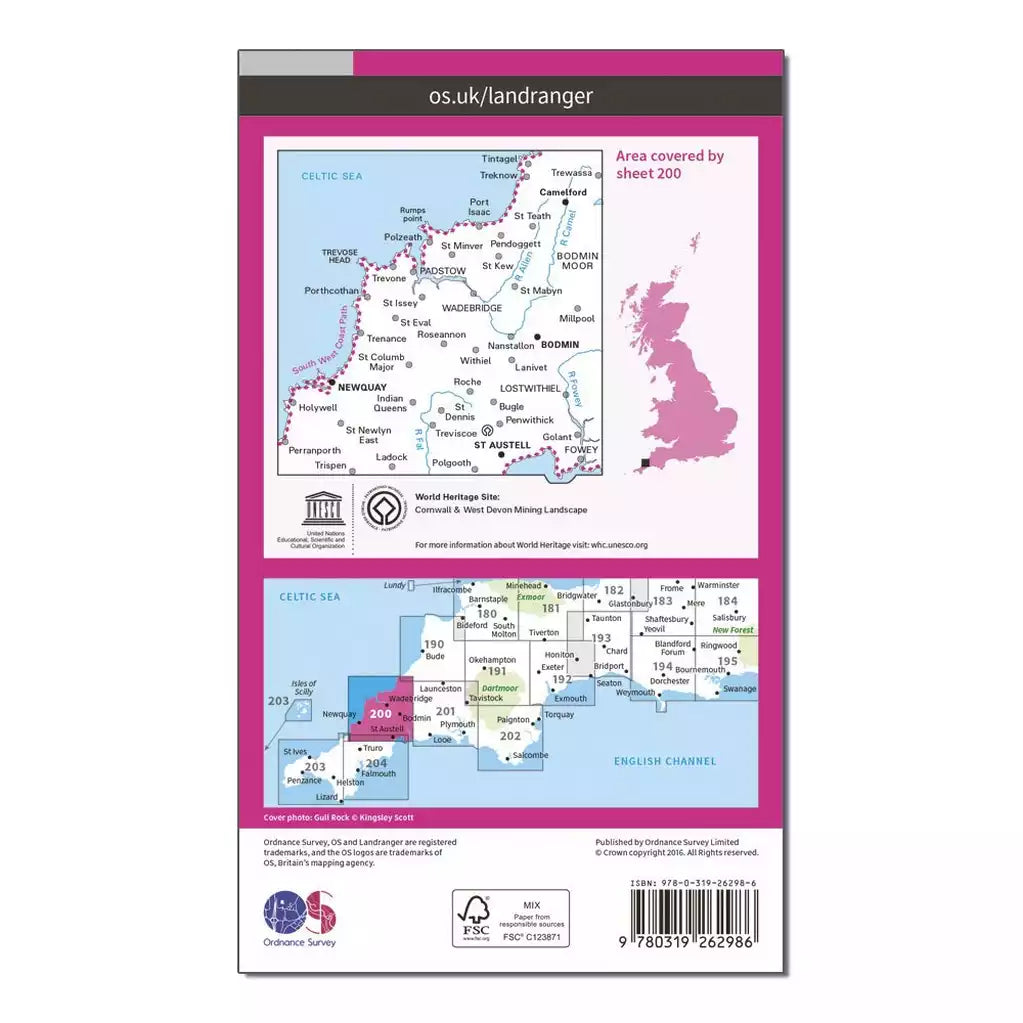 Newquay & Bodmin, Camelford & St Austell Map With Digital Version - 200