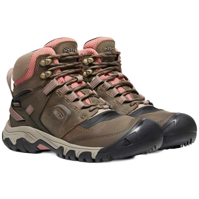 Keen Womens Ridge Flex WP Mid Walking Boots - Timberwolf/Brick Dust-Walking Shoe-Outback Trading