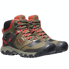 Keen Men's Ridge Flex WP Mid Walking Boots - Dark Olive/Ketchup-Walking Shoe-Outback Trading