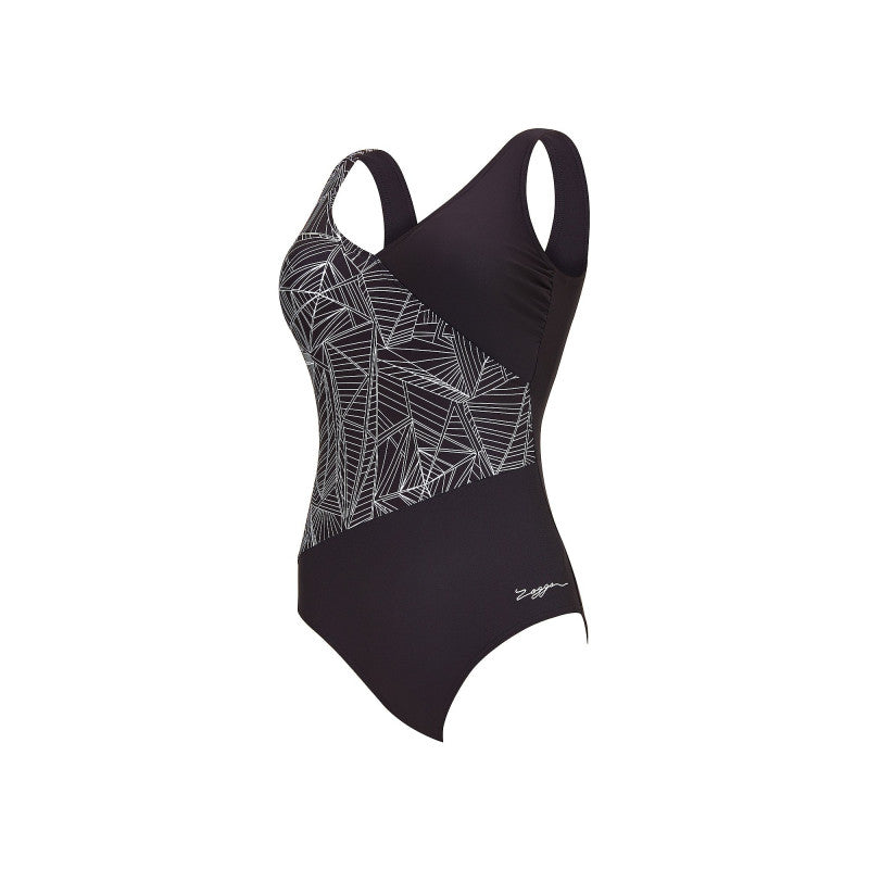 Zoggs Linear Front Crossover Scoopback Women's Swimming Costume - Black.1