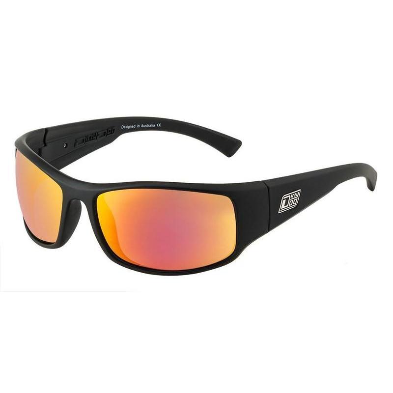 Dirty Dog Muzzle Sunglasses Satin Black/Red Fusion Mirror Polarised-Sunglasses-Outback Trading
