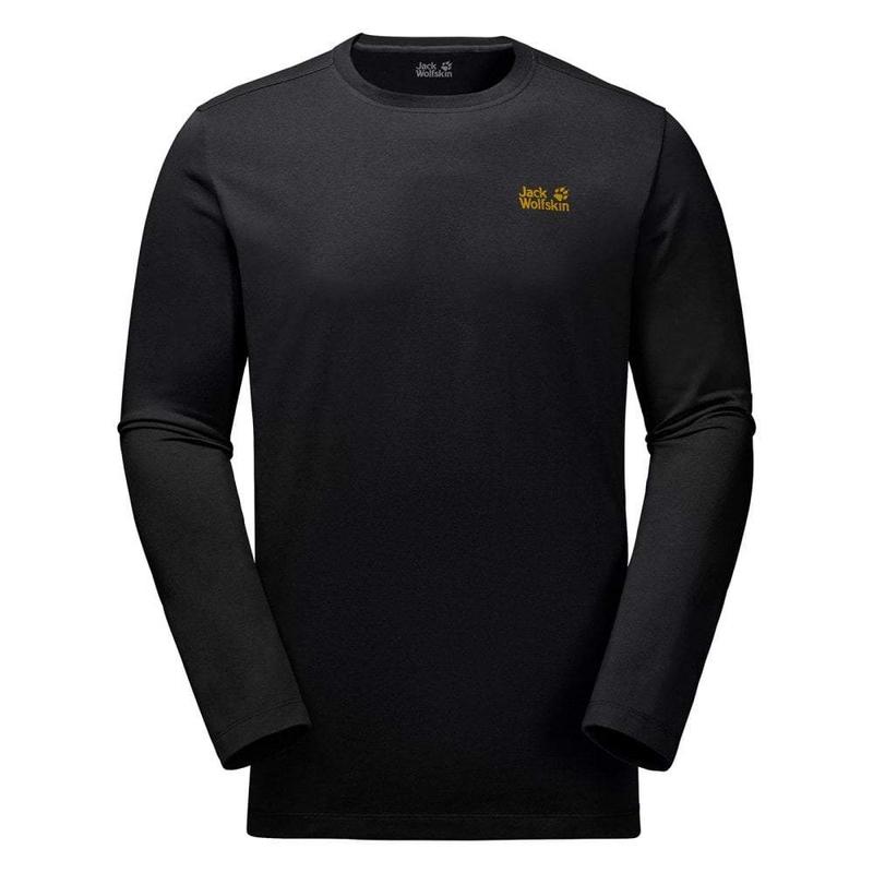 Jack Wolfskin Essential Longsleeve T-Shirt for Men - Black-Tee Shirts-Outback Trading