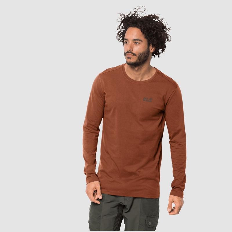 Jack Wolfskin Essential Longsleeve T-Shirt for Men - Copper-Tee Shirts-Outback Trading