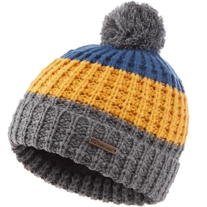 Trekmates Jack Junior Knit Beanie Hat Mustard/Grey/Blue-Hats-Outback Trading