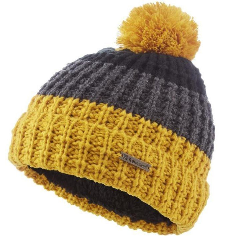 Trekmates Jack Junior Knit Beanie Hat Mustard/Grey/Black-Hats-Outback Trading