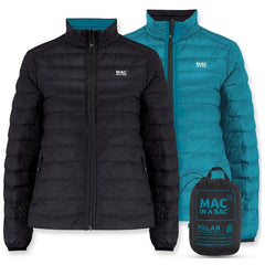 Mac in a Sac Reversible Women's Down Jacket - Jet Black/Teal-Down Jackets-Outback Trading